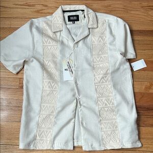 Malibu Men’s Beige Short-Sleeve Embroidered Button-Down Shirt